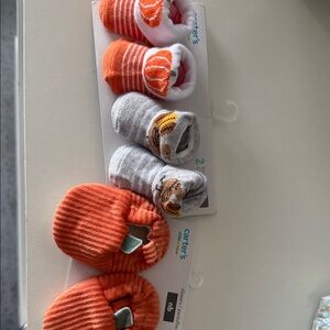 Carter's Pumpkin and Striped Baby Socks - Orange and Gray